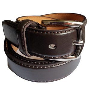 Men's Genuine Leather Brown Dress Belt Casual Silver Buckle Trapezoid End
